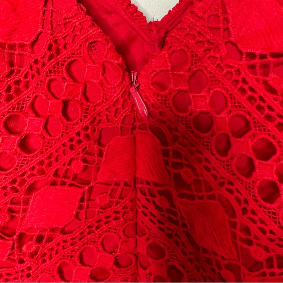 Lulu’s First Kiss Red Lace Sheath Dress Embroidered V Cut Chic size medium - Picture 7 of 12